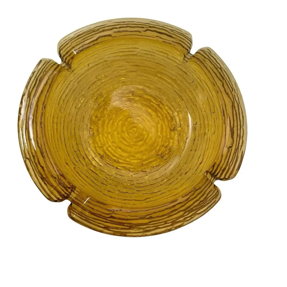 Vintage Anchor Hocking Glass Ashtray Soreno Honey Amber Mid Century 8 3/4 Round
